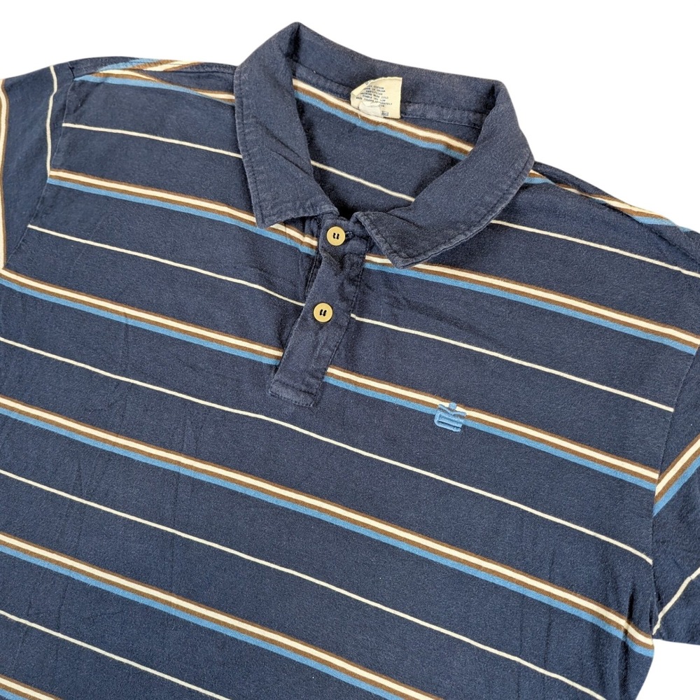 Machine Mens Navy Blue Striped Short Sleeve Cotton Polo Shirt Large‎